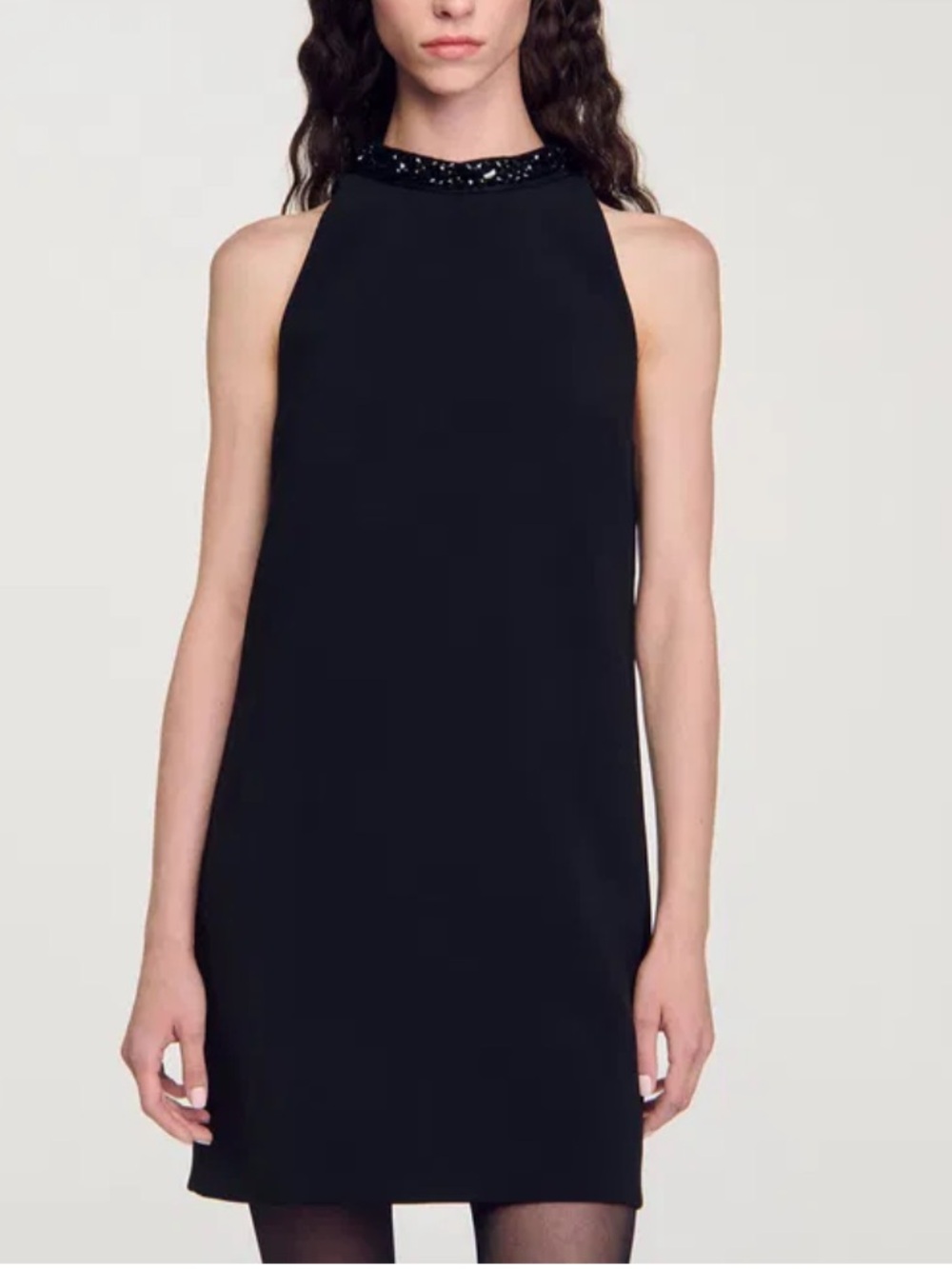 Banana Republic Black Beaded Halter Mini Dress